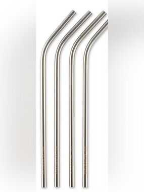 Reusable Stainless Steel Bent Drink Straws - Set of 4 - Silver